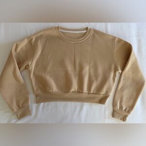 Beige Cropped Fleece Sweatshirt Small Cozy Lounge Athleisure Pullover